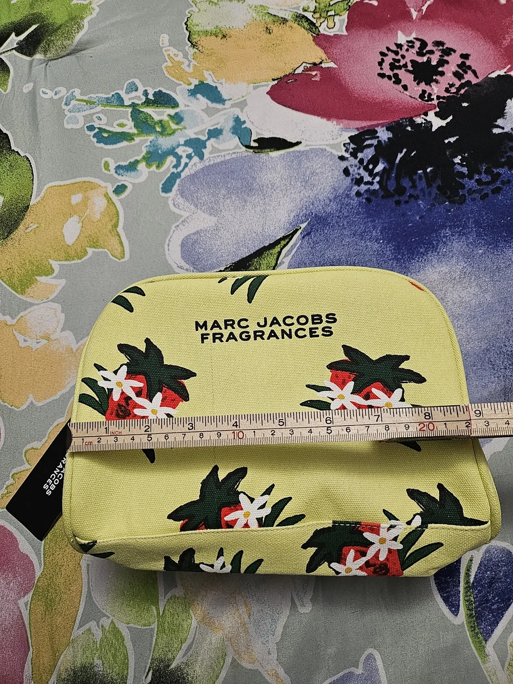 Marc Jacobs Fragrances Floral Cosmetic Pouch - Lime Green with Red Accents